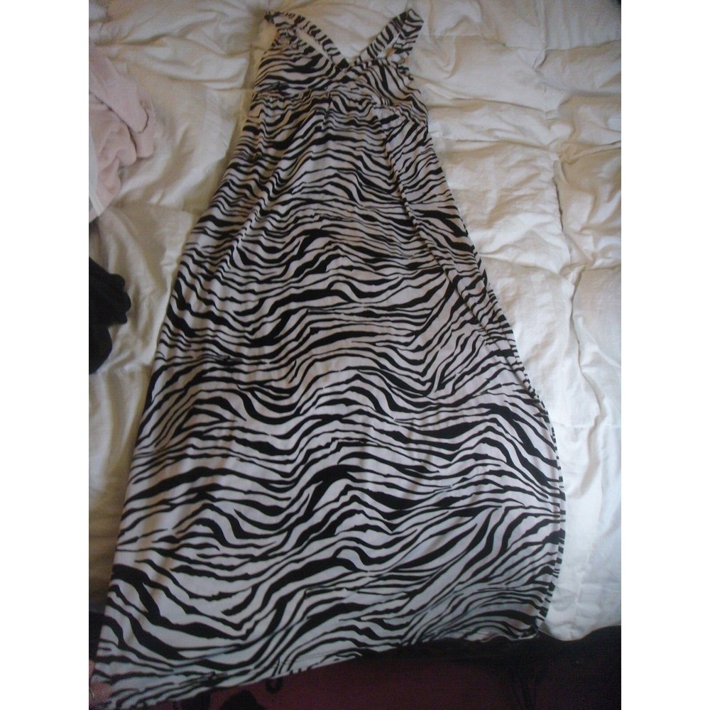 Heart Soul M black‎ white zebra animal print long maxi dress NWT